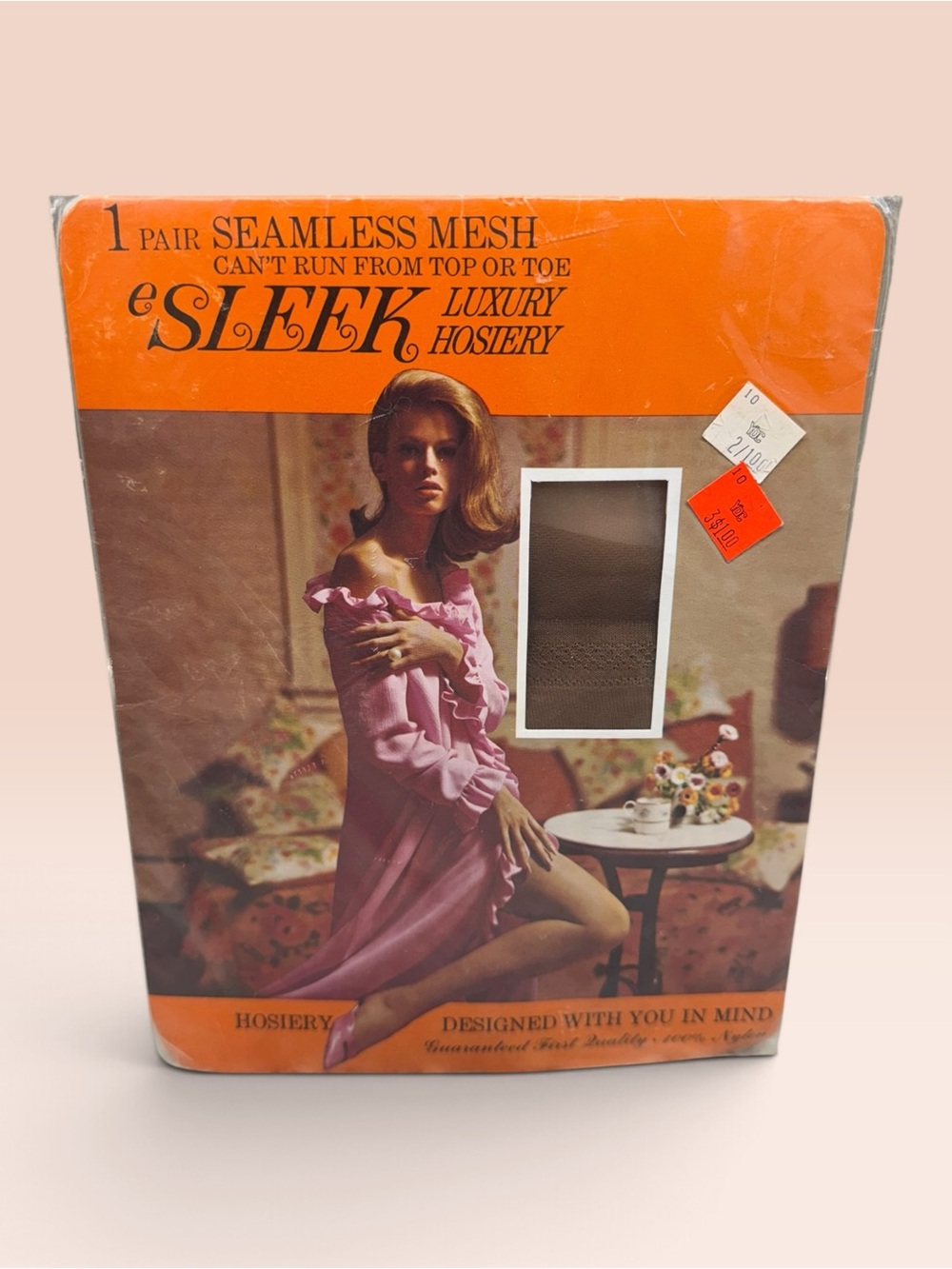 Vintage Sleek Seamless Flat Knit Luxury Stockings Taupe Size 9 1/2